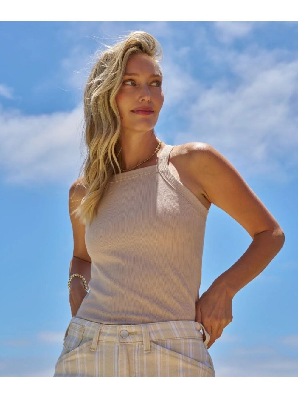 Shebird Fly Free Ribbed Built-In Bra Cami Taupe Size 3 (S-M) Boho Casual